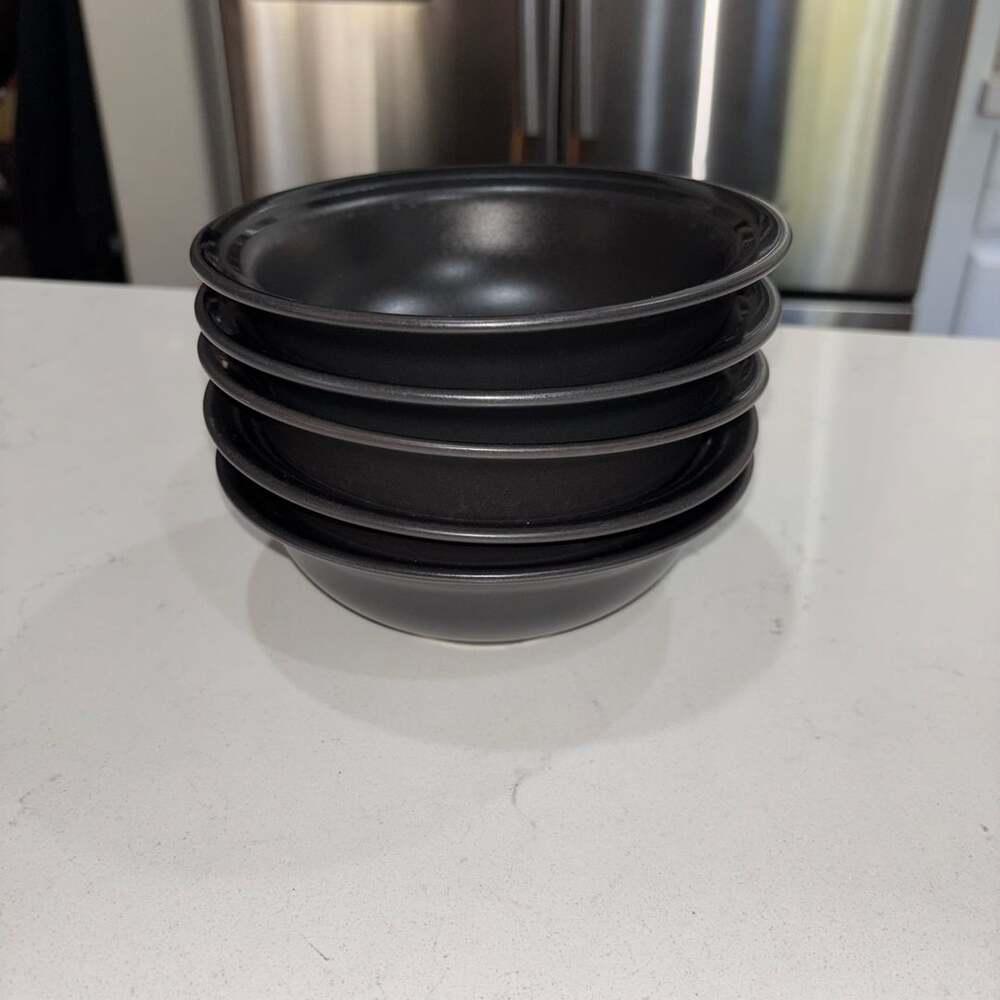 Vintage Pfaltzgraff Midnight Sun Matte Black 6.5” Cereal Soup Bowls Set of 5